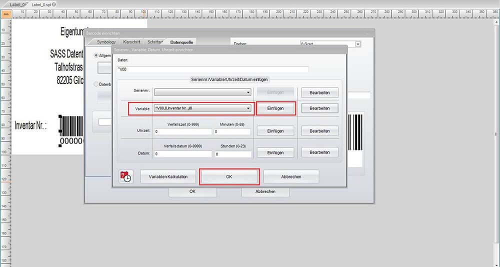 Screenshot zum Thema IDENTjet M4/D4-Serie - Inventar–Etikett mit Tastatureingabe (Stand-Alone-Betrieb)