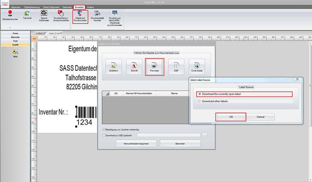 Screenshot zum Thema IDENTjet M4/D4-Serie - Inventar–Etikett mit Tastatureingabe (Stand-Alone-Betrieb)