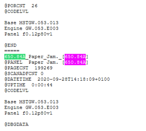 Beispiel eines Fehlercode bei Papierstau