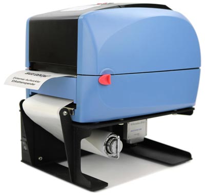 Desktopdrucker 600 dpi IDENTjet D4-6 mit ext. mit Aufwickler für Trägermaterial und Spender
