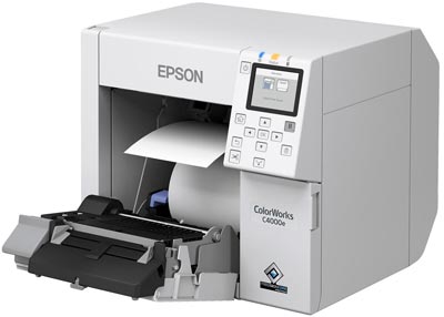 Inkjet-Drucker Epson ColorWorks C4000e mit geöffnetem Medienfach (CW-C4000e)